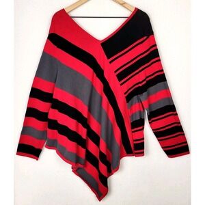 Ashro Asymmetrical Striped Tunic Top Womens 2X Red Black Bold Artsy